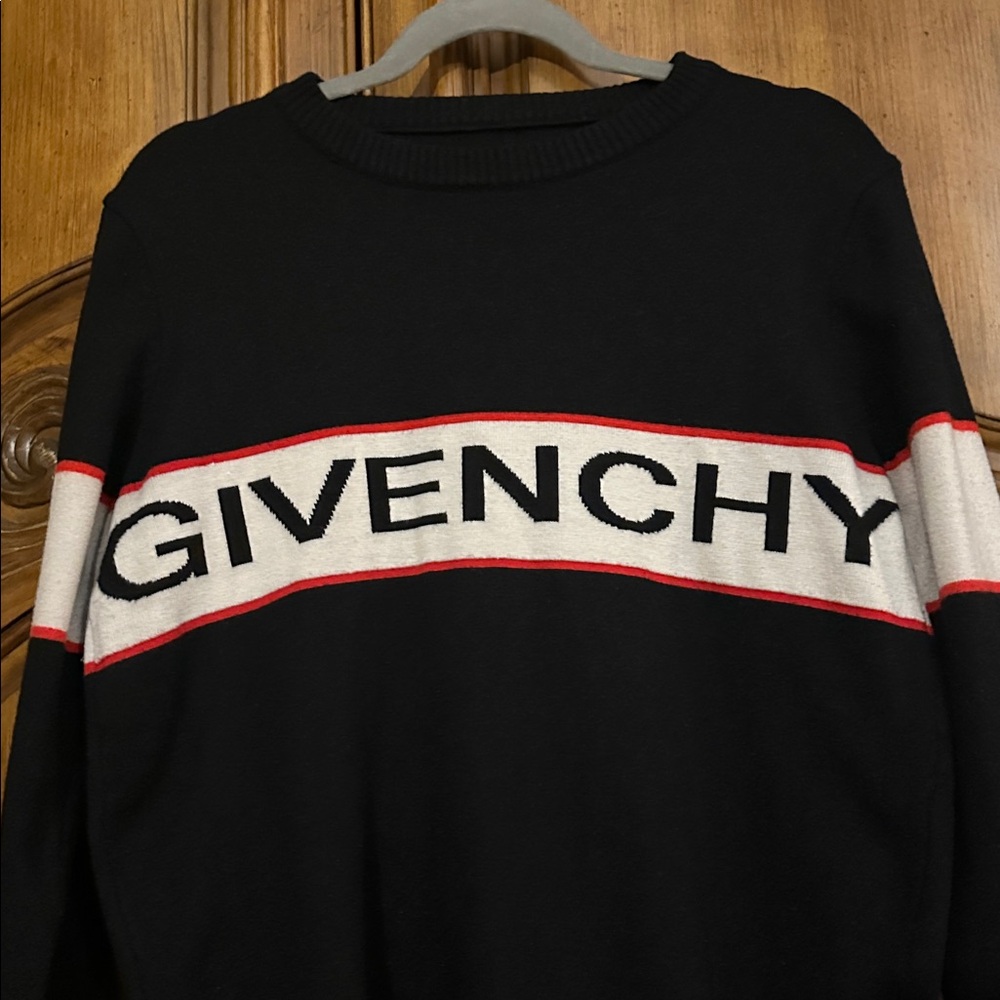 Givenchy Sweater in Black Faded White and Red Accents Wool Blend Medium - Picture 14 of 16